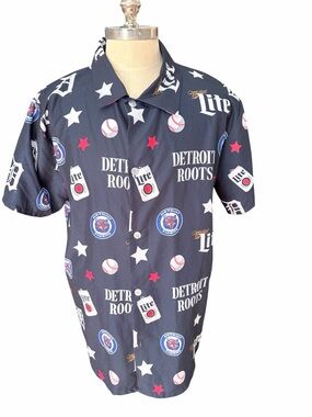 Detroit TigersMen's Short Sleeve Hawaiian Shirt Miller Lite XL rare